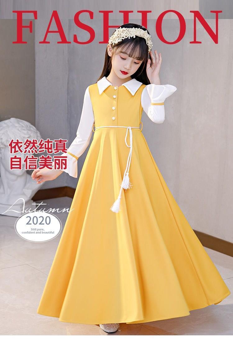 SHUANGYAN Mùa xuân trang phục cô gái váy dài tay áo công chúa váy trung bình lớn trẻ em trang phục tây dài váy lưới cô gái nhỏ
