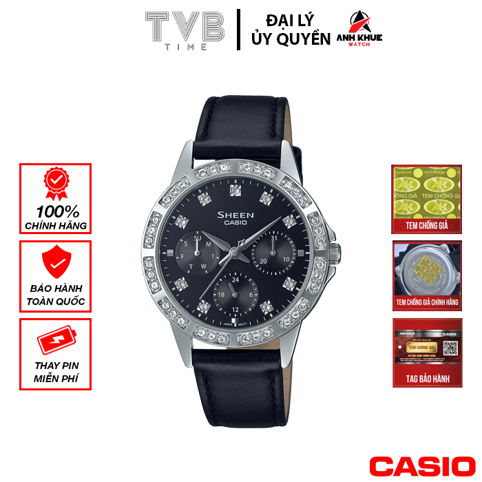 Đồng hồ nữ dây da Casio Sheen chính hãng Anh Khuê SHE-3517L-1AUDF
