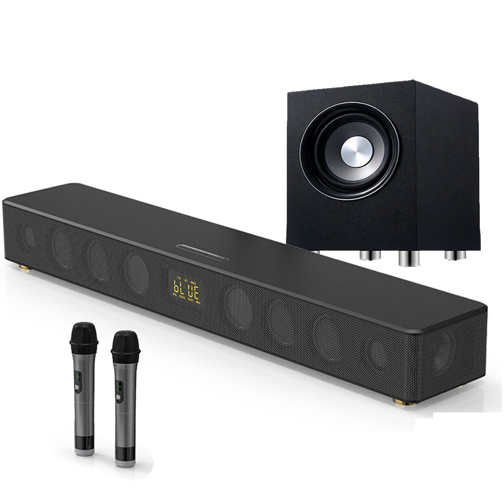 Bộ Loa Soundbar 5.1 Karaoke 300K Cao Cấp + Loa Trầm S1 Kèm 02 Micro Không Dây AZONE