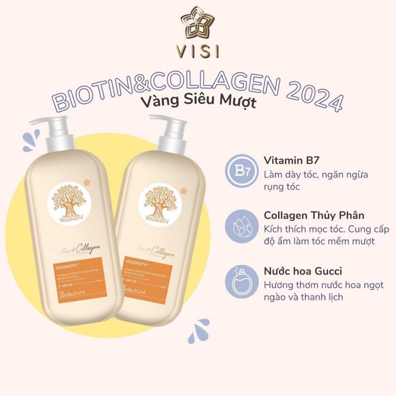 DẦU GỘI XẢ BIOTIN COLLAGEN VOUDIOTY REPAIR VÀNG NEW 2024 SIÊU MỀM MƯỢT KÍCH THÍCH MỌC TÓC 1000ML