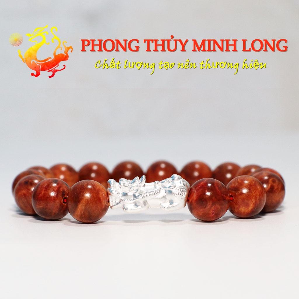 Vòng tay gỗ Nu Huyết Long mix Tỳ Hưu Bạc