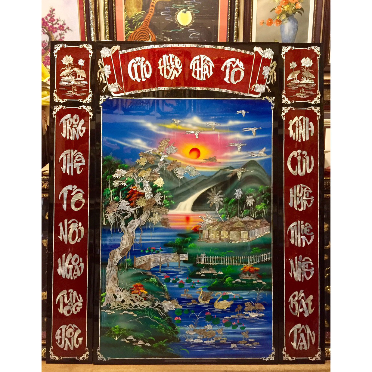 Tranh sơn mài , Cửu Huyền Thất Tổ ( 140x120cm )