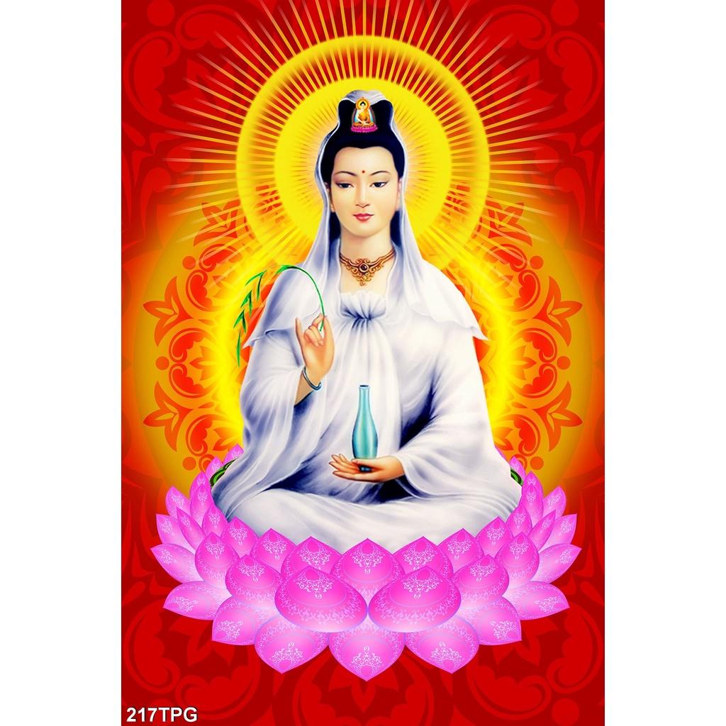 TRANH DÁN TƯỜNG 3D QUAN ÂM TOẠ SEN - TRANH PHẬT GIÁO