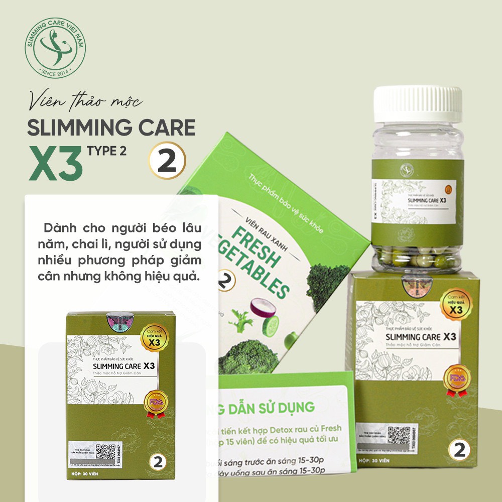 Thực phẩm bảo vệ sức khỏe Thảo mộc cải thiện cân nặng Slimming Care X3 ( số 2) hộp 15 viên - dành cho người béo lâu năm, cơ địa chai lì