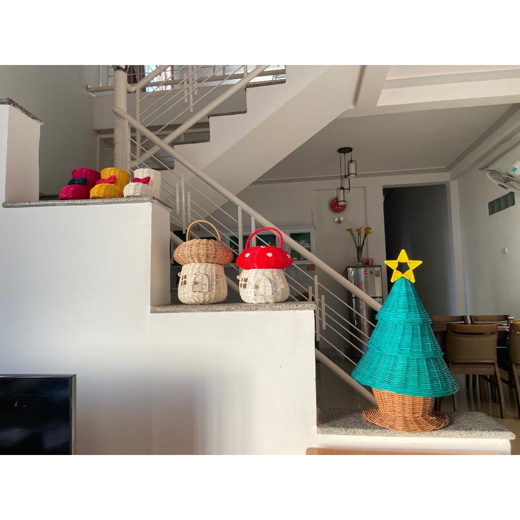 Nhà nấm, nhà mây, giỏ nấm mây decor trang trí phòng hoặc đựng đồ cá nhân cho bé. Phụ kiện chụp hình, đóng kịch thần tiên