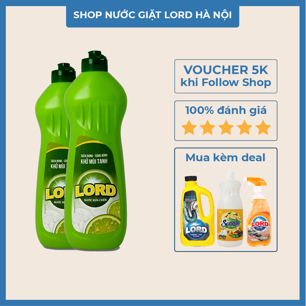 Nước rửa bát Lord 400g hương chanh khử mùi tanh