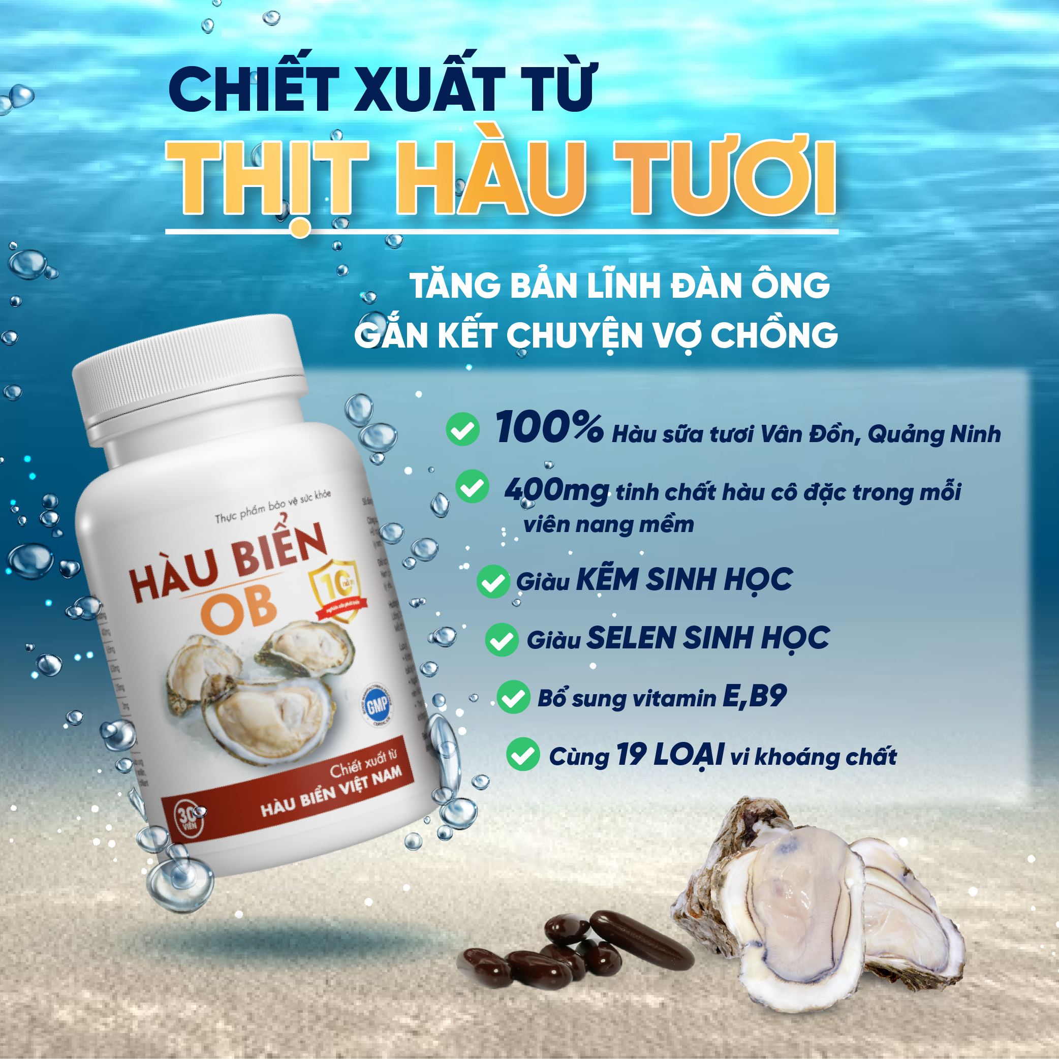 Viên uống Tinh Chất Hàu biển OB - Tăng cường sinh lý nam, Bổ Thận, Tăng Chất Lượng Tinh Trùng, hộp 30v