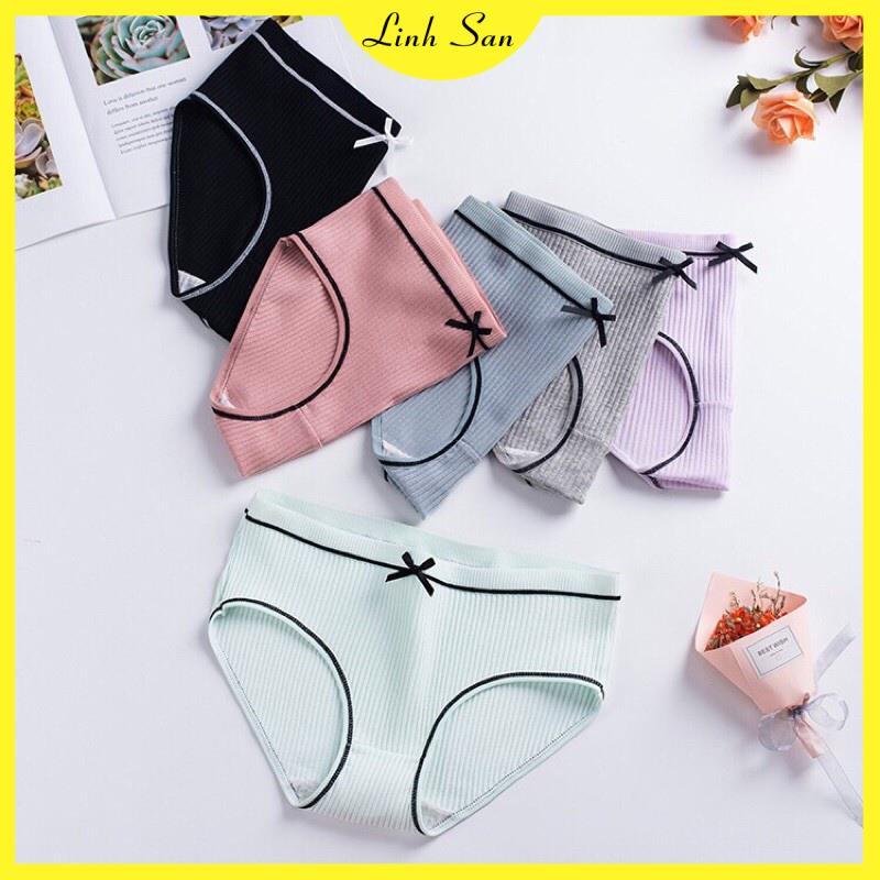 Quần Lót Nữ Cotton Tăm Viền Kẻ Phối Nơ Cao Cấp 028 T