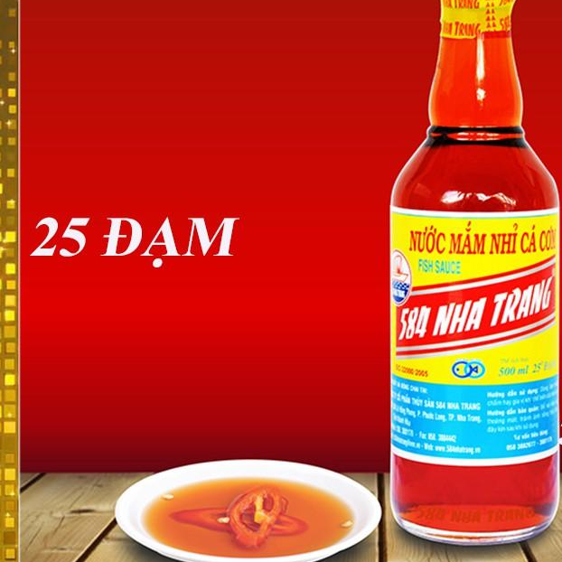 Thùng 6 chai Nước mắm 584 Nha Trang 25 đạm, Chai PET 500ml, Date mới nhất