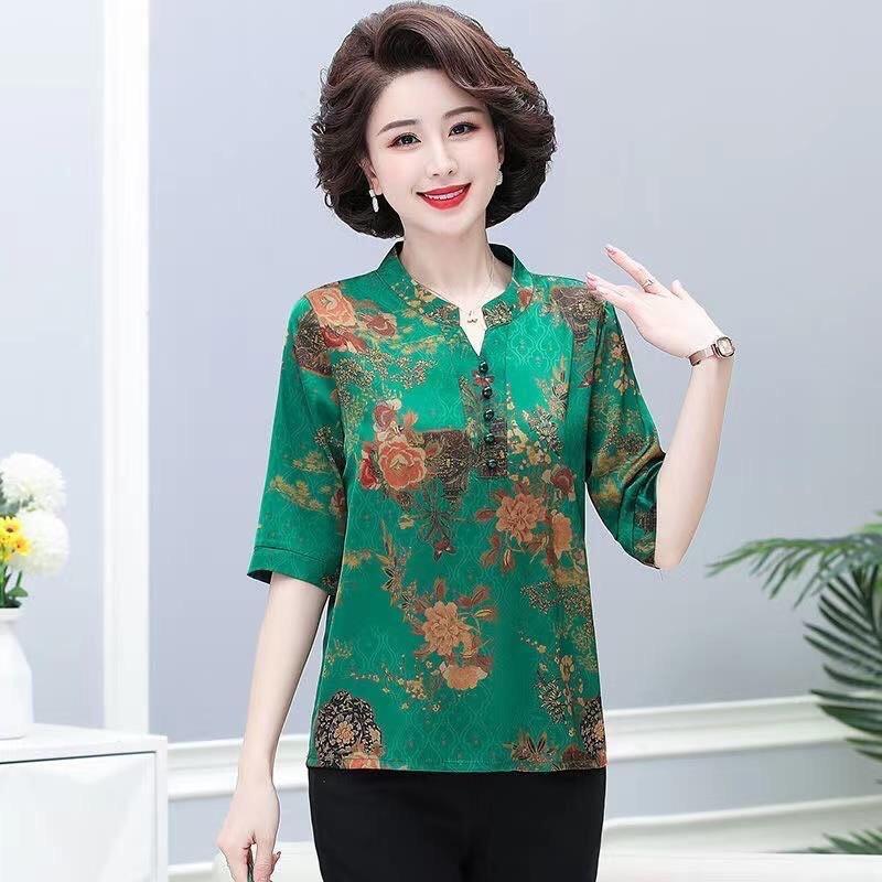 Áo trung niên nữ,áo sơ mi hoa bà cho mẹ,áo kiểu nữ trung niên sang trọng