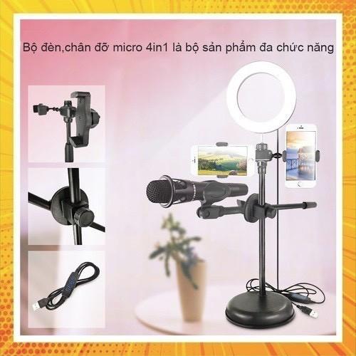 Bộ dụng cụ livestream 4in1 chuyên nghiệp cao cấp, đèn livestream tiện ích có chân đỡ micro.