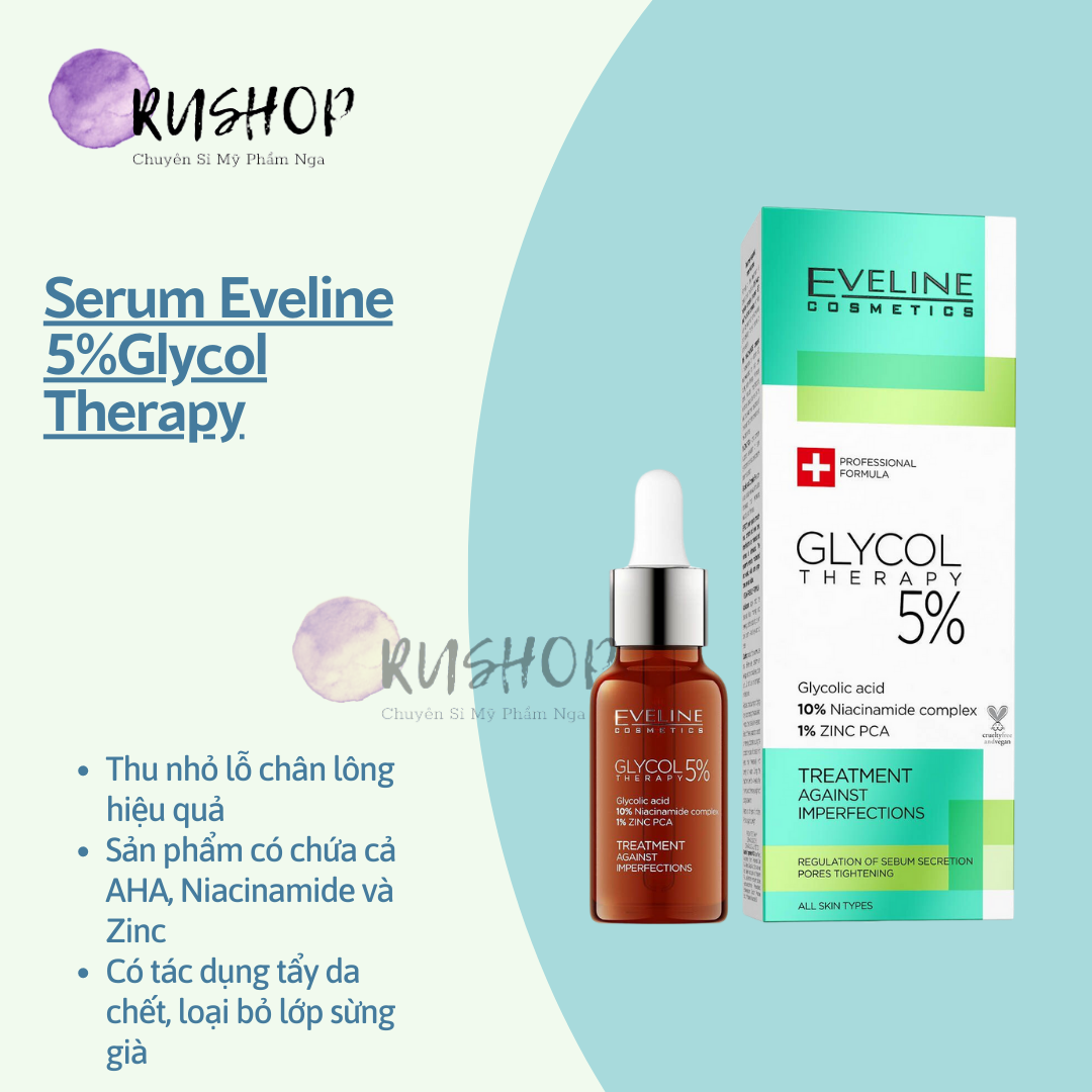 Serum Eveline Glycol Therapy 5% giảm mụn, se khít chân lông