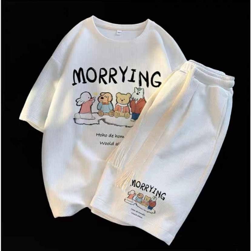 Bộ quần áo xốp MORRYING nam nữ cộc tay chất cotton xốp thái mềm mịn thoáng mát mặc nhà đi chơi phong cách hot 2023