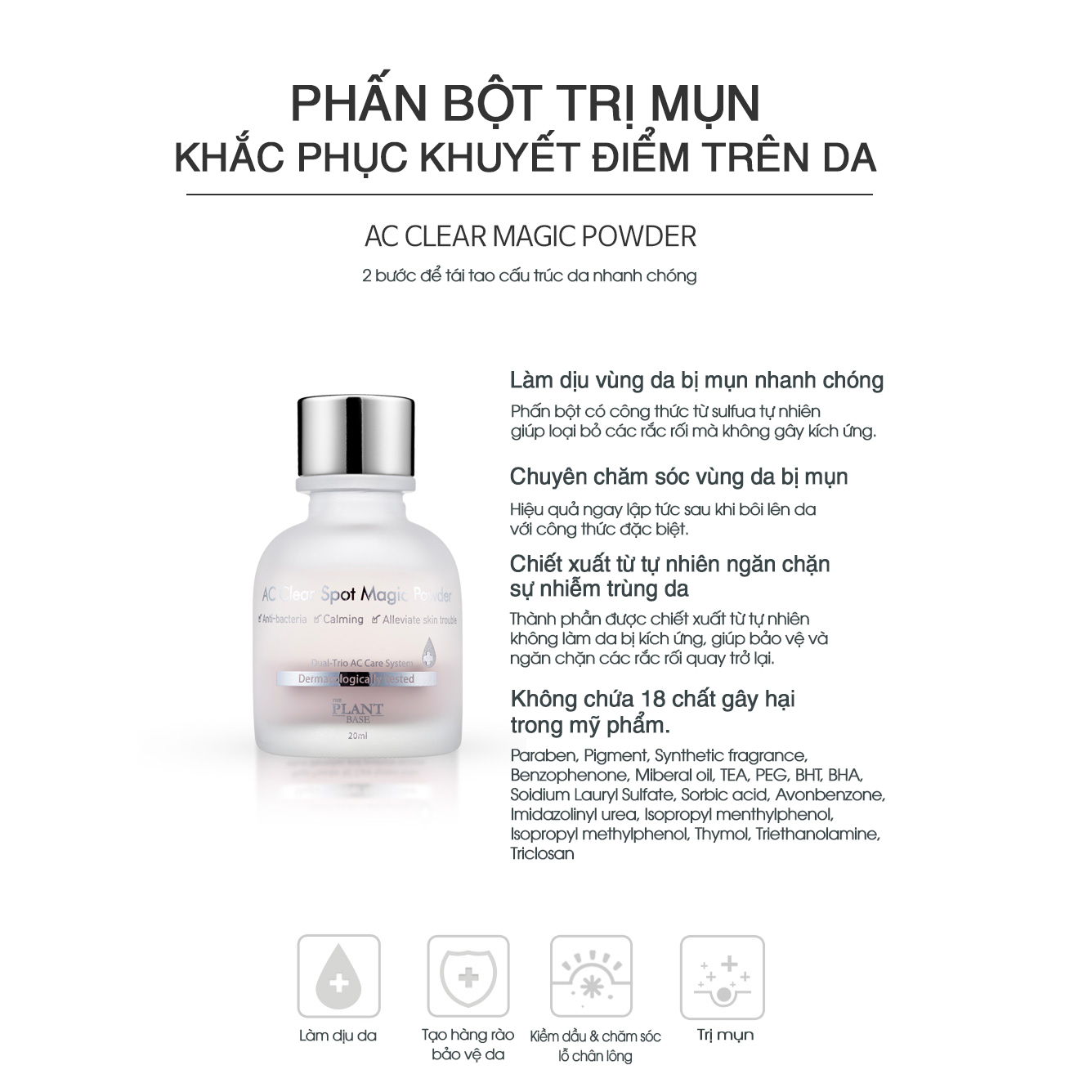 Phấn Bột Hỗ Trợ Trị Mụn Chống Sẹo Ac Clear Spot Magic Powder The Plant Base