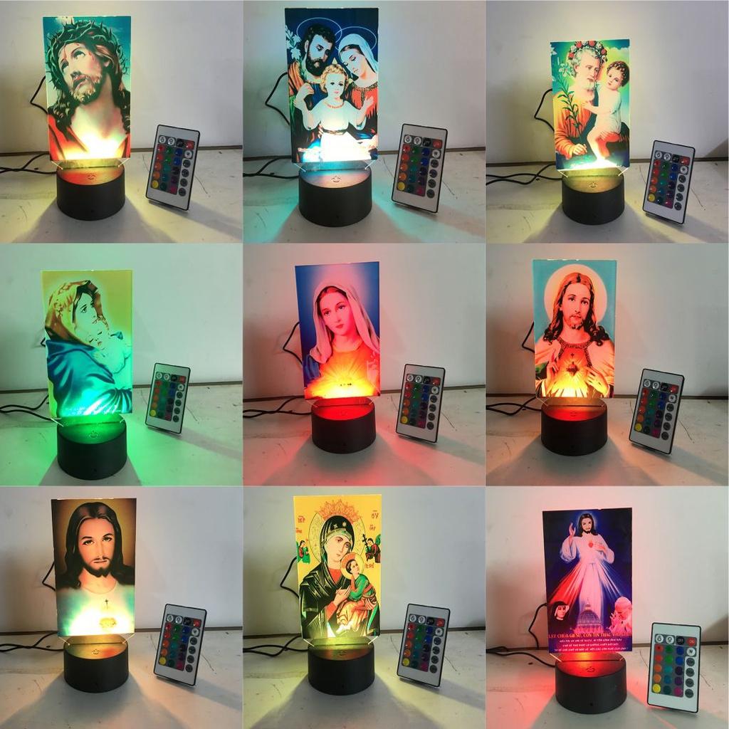 Led 3D tranh công giáo, led 7 màu hình chúa, đức mẹ maria, chúa giê su, thánh gia nhiều mẫu