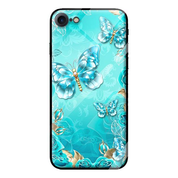 Ốp kính cường lực cho iPhone 8 mẫu BƯỚM XANH 1 - Hàng chính hãng
