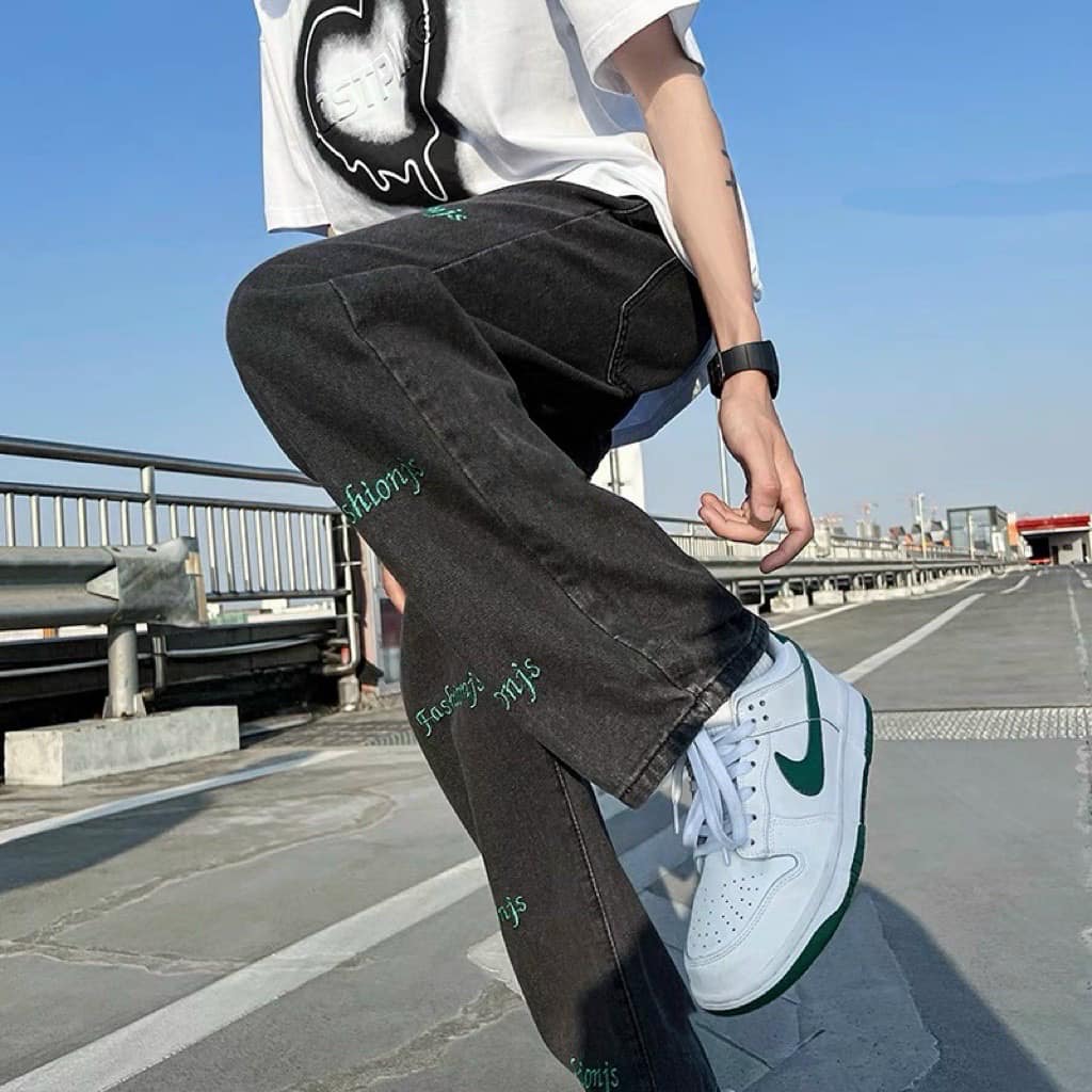 Quần Jean Nam Baggy Ống Suông Dáng Rộng In Họa Tiết Fashionjs Vải Jeans Bò Cao Cấp Hàn Quốc - Gin Store