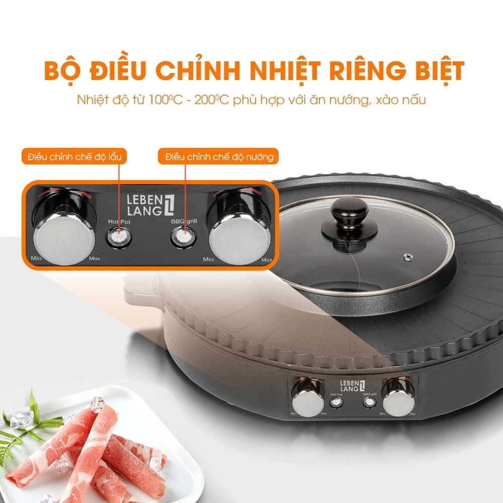 Nồi lẩu nướng điện 2 ngăn Sothing Lebenlang LBTT5288, bếp lẩu nướng 2in1, cong suất 1800w- Hàng chính hãng