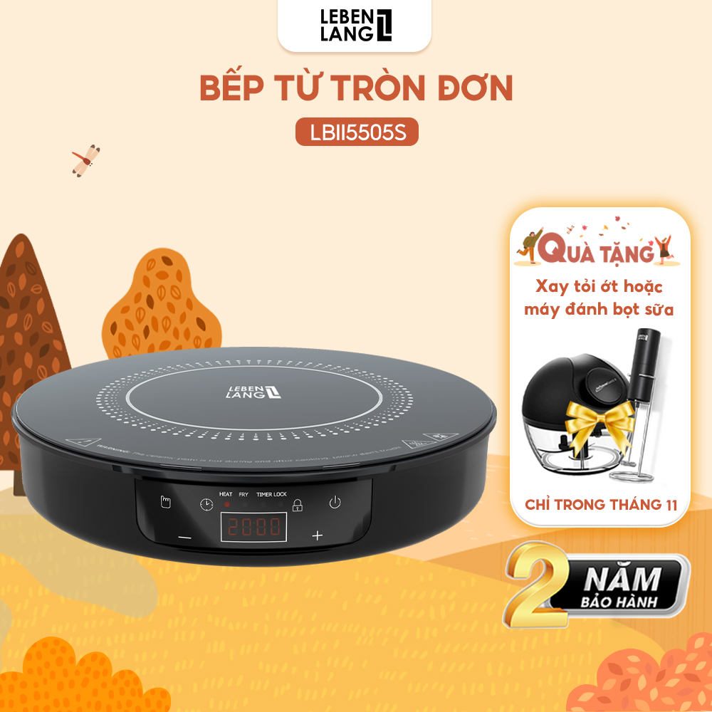 Bếp từ đơn LEBENLANG LBII5505S mặt kính chịu lực, có chức năng hẹn giờ, cài đặt thời gian nấu, công suất 2000W - hàng chính hãng