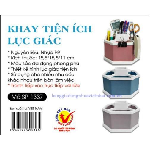 KHAY ĐỰNG BÚT VÀ DỤNG CỤ ĐỂ BÀN 5 NGĂN HÌNH LỤC GIÁC NHỰA