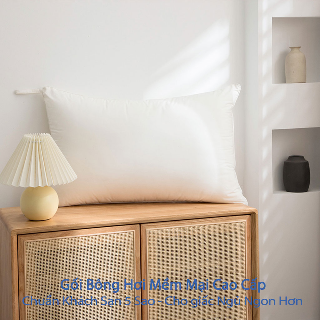 Gối Bông Hơi Cao Cấp Gối Hơi Nằm Ngủ Mềm Mại Kê Chống Mỏi Cổ Ruột Gối Bông Gòn Tư Nhiên Cao Cấp Cho Người Lớn 50x70 và 40x60