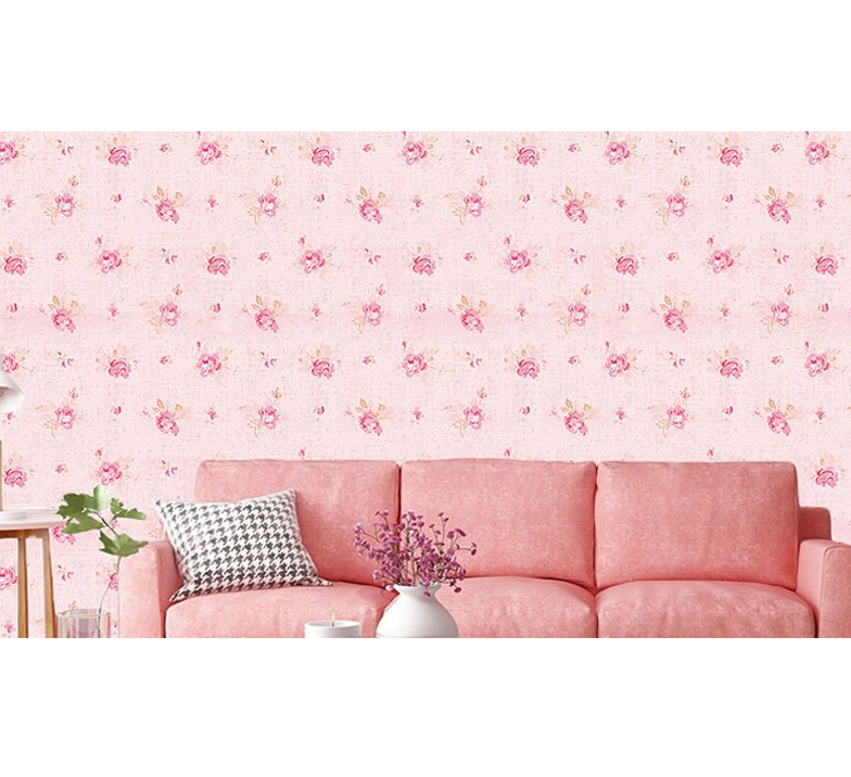 Combo 10 mét giấy dán tường, decal dán tường trang trí nhà cửa ĐÓA HỒNG NHỎ NỀN HỒNG khổ 45cm