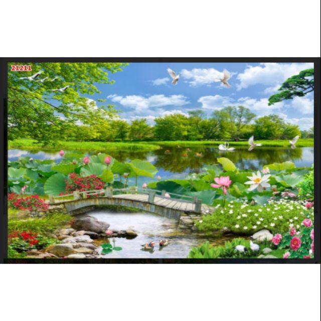 Tranh dán tường 3D Vải lụa đầm sen