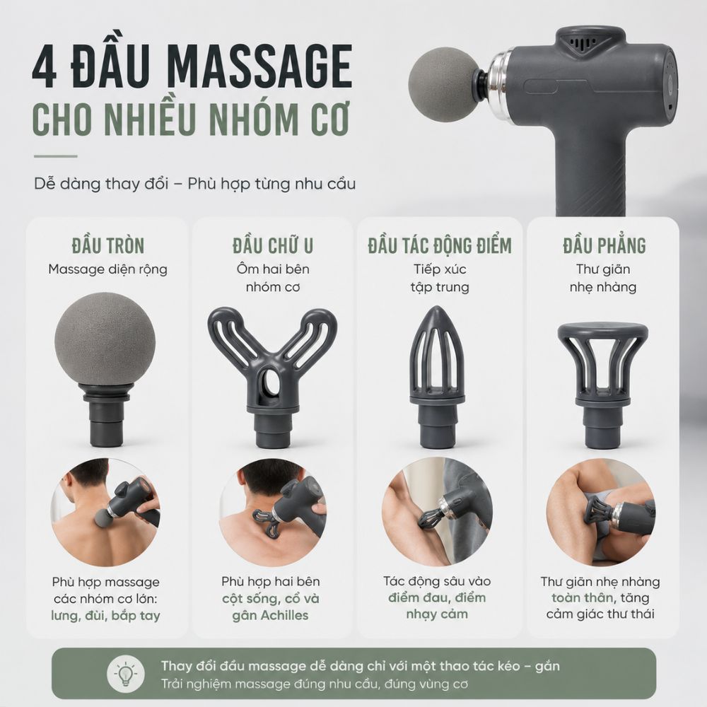 Súng Massage Cầm Tay KACHI MK466 Công Suất 20W - 4 Đầu Massage Giảm Đau Cơ Sâu - hàng chính hãng