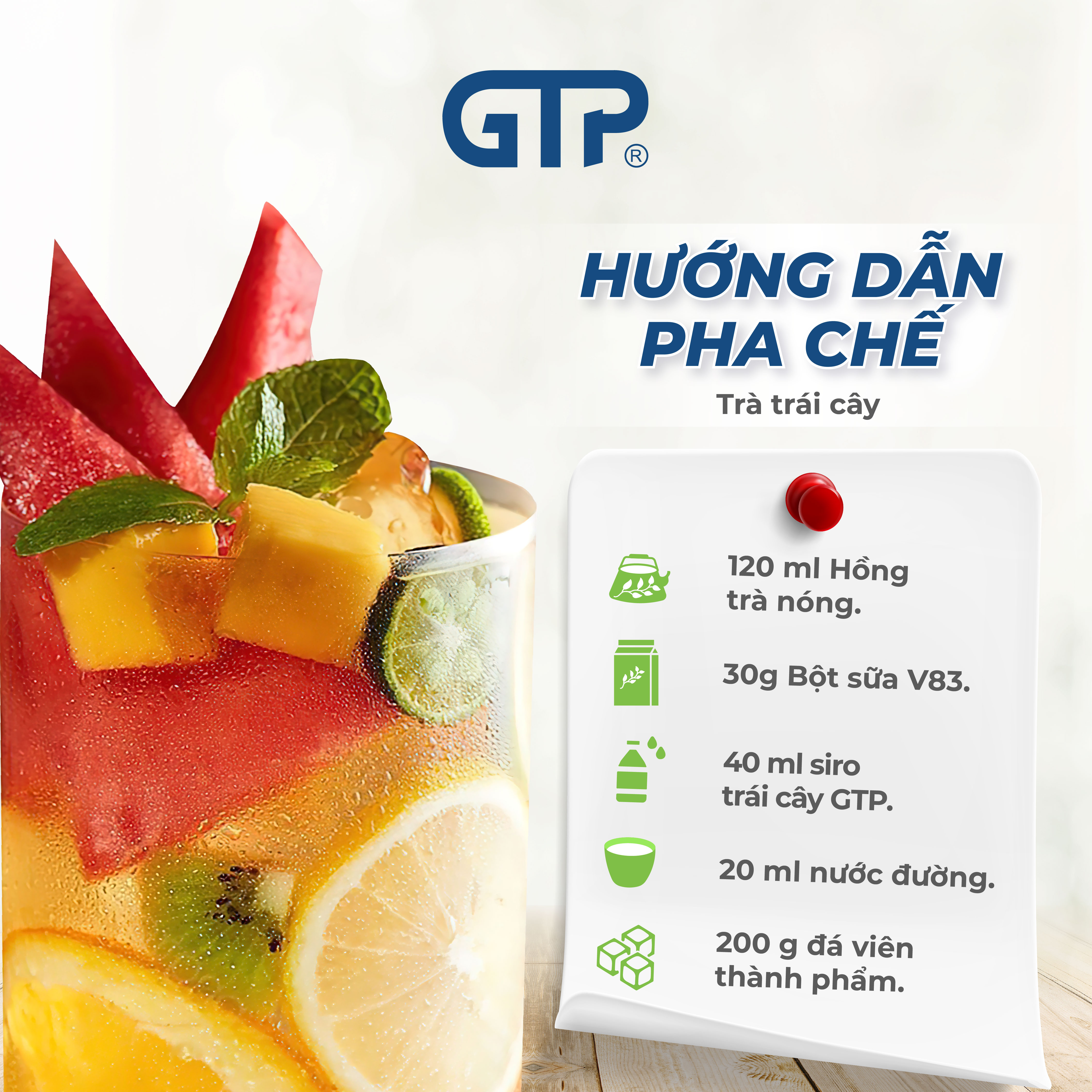 Siro Trái cây Nhiệt đới GTP - Chuyên dùng pha chế: Trà sữa, Trà trái cây, Cocktail, Mocktail…