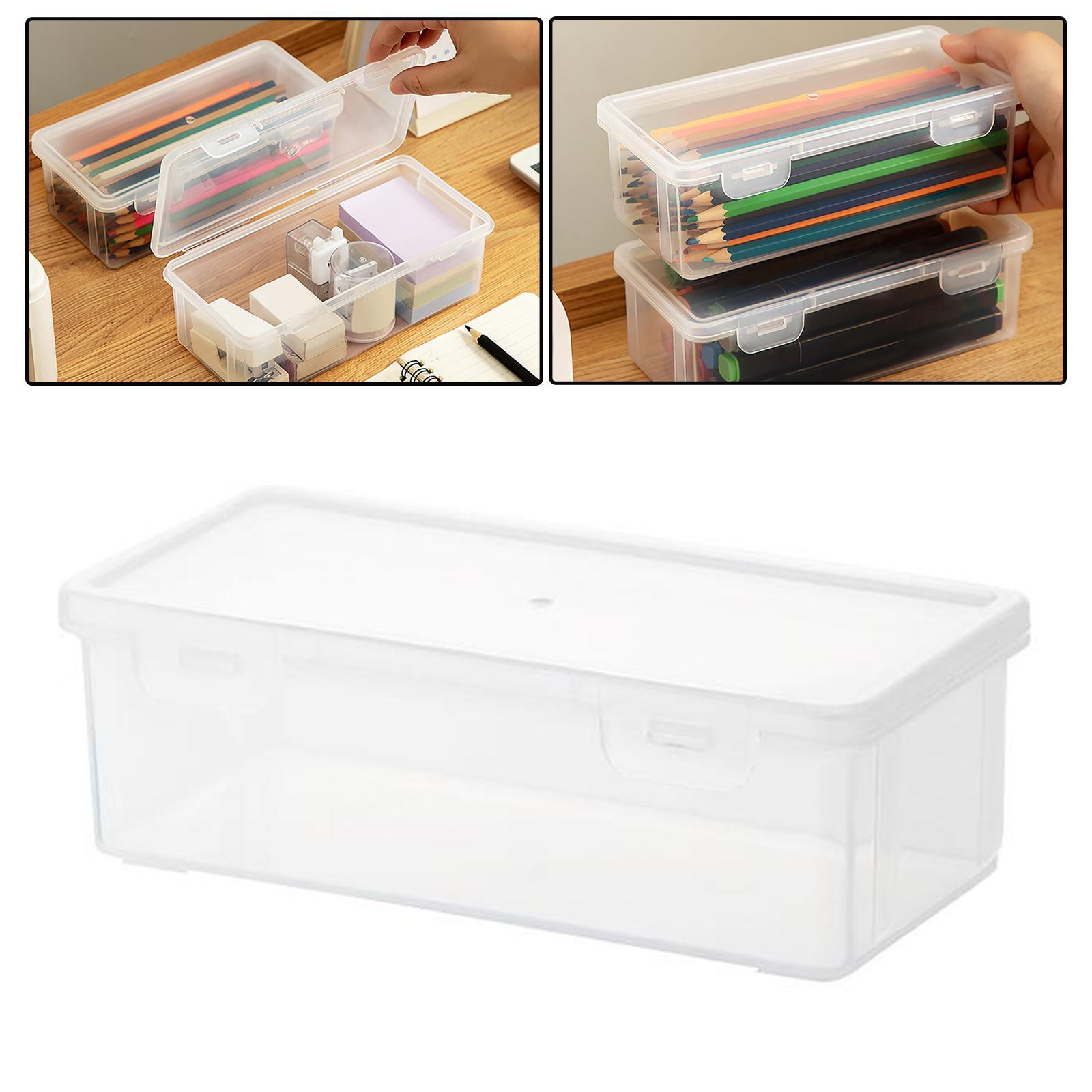 Dustproof Storage Box Clear with Lid, PP Multipurpose Portable Countertop Stackable Holder Organizer Case, for Office Supplies