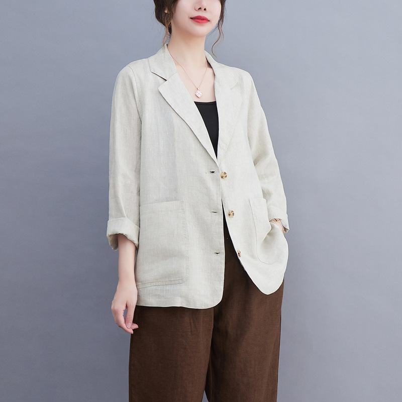 Áo blazer linen nữ, áo vest nữ kiểu Hàn Quốc tay lỡ, chất linen mềm cao cấp Haint Boutique Bz04