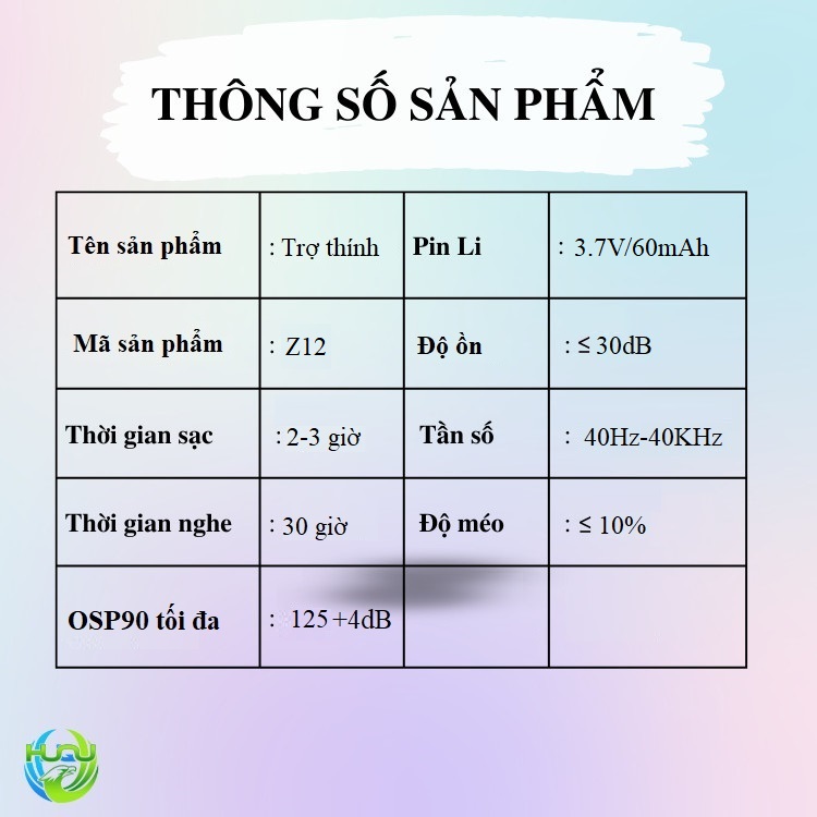 Tai Nghe Trợ Thính Huqu HQ-Z12-Thiết Kế Nhỏ Gọn, Chống Mồ Hôi Hiệu Quả -Hàng Chính Hãng