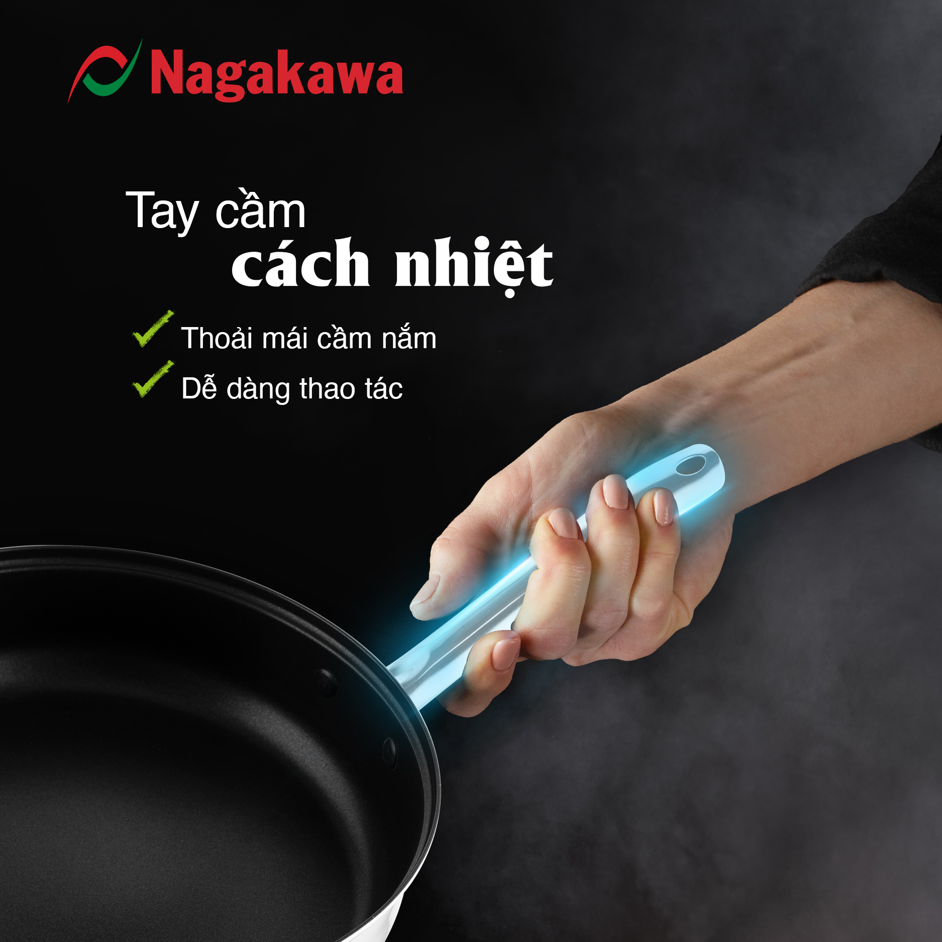 Chảo chống dính inox đa lớp Nagakawa Aki NAG04 - Dùng trên mọi loại bếp - Hàng chính hãng 