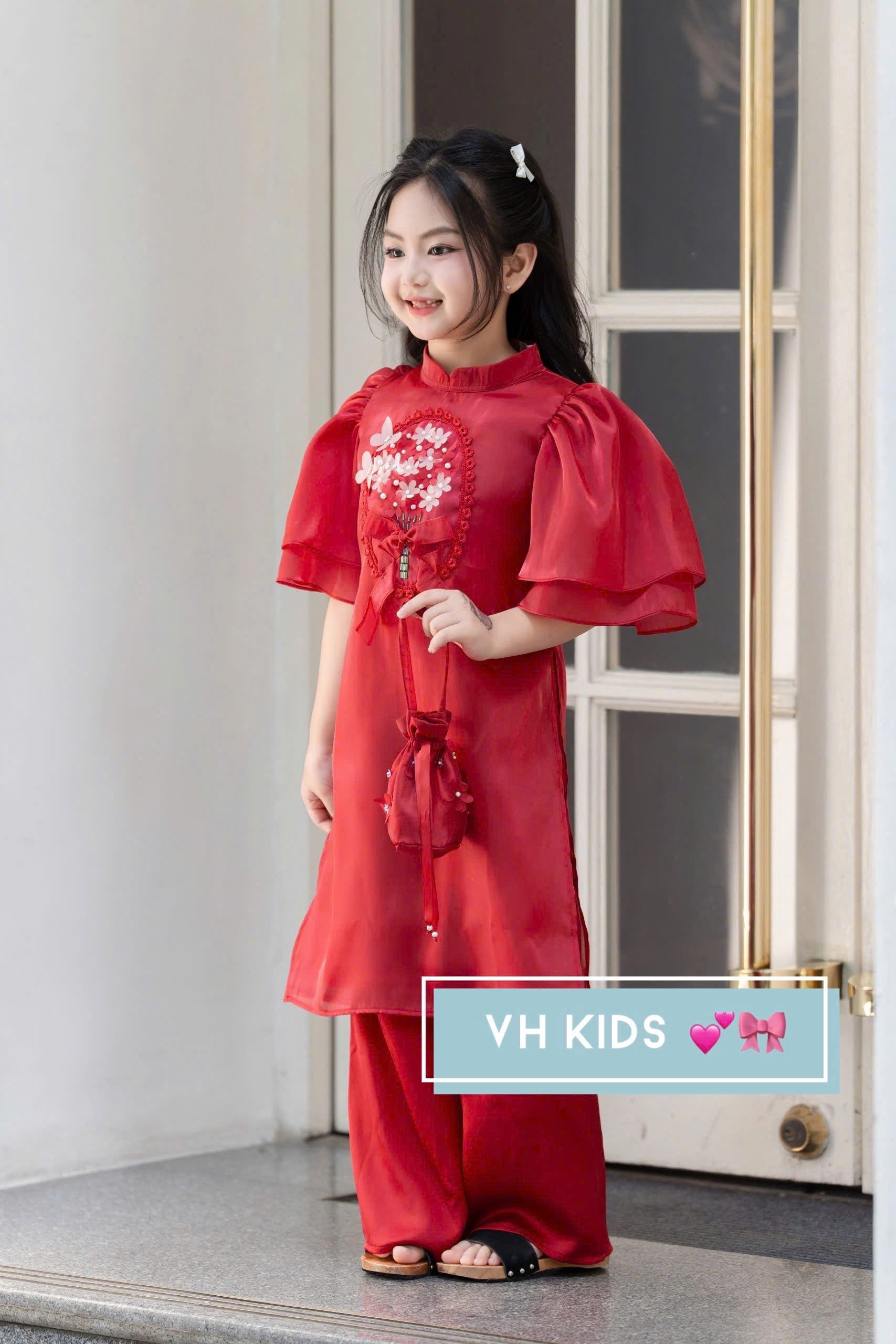 Bộ áo dài tết cho bé gái mẫu hoa mùa xuân xinh xắn diện lễ tết noel giáng sinh năm mới  từ 10-45kg hàng thiết kế cao cấp