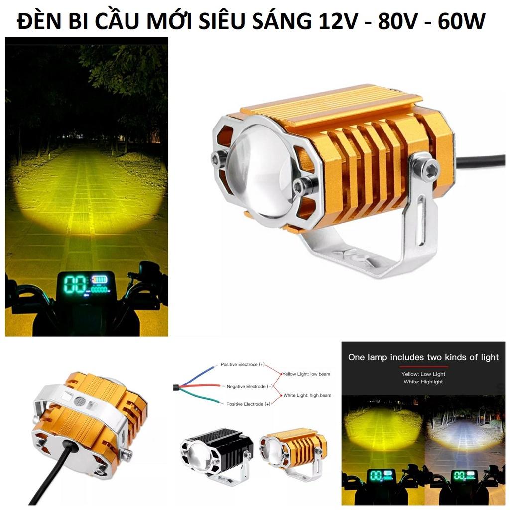 Đèn trợ sáng siêu gom 45W 12v-80v 2 màu cốt vàng pha trắng lắp các xe vỏ hợp kim chống nước hàng víp