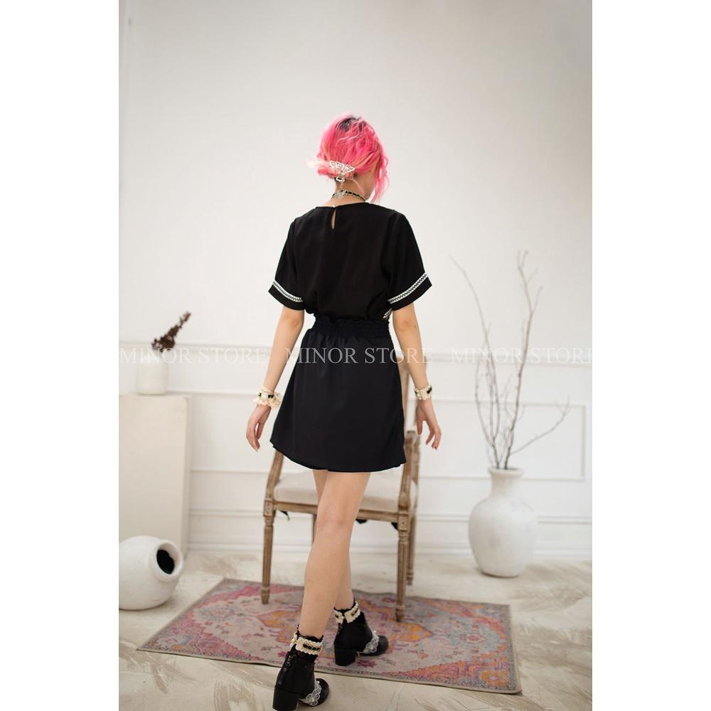 QUẦN VÁY ĐEN PHỐI 3 REN XANH