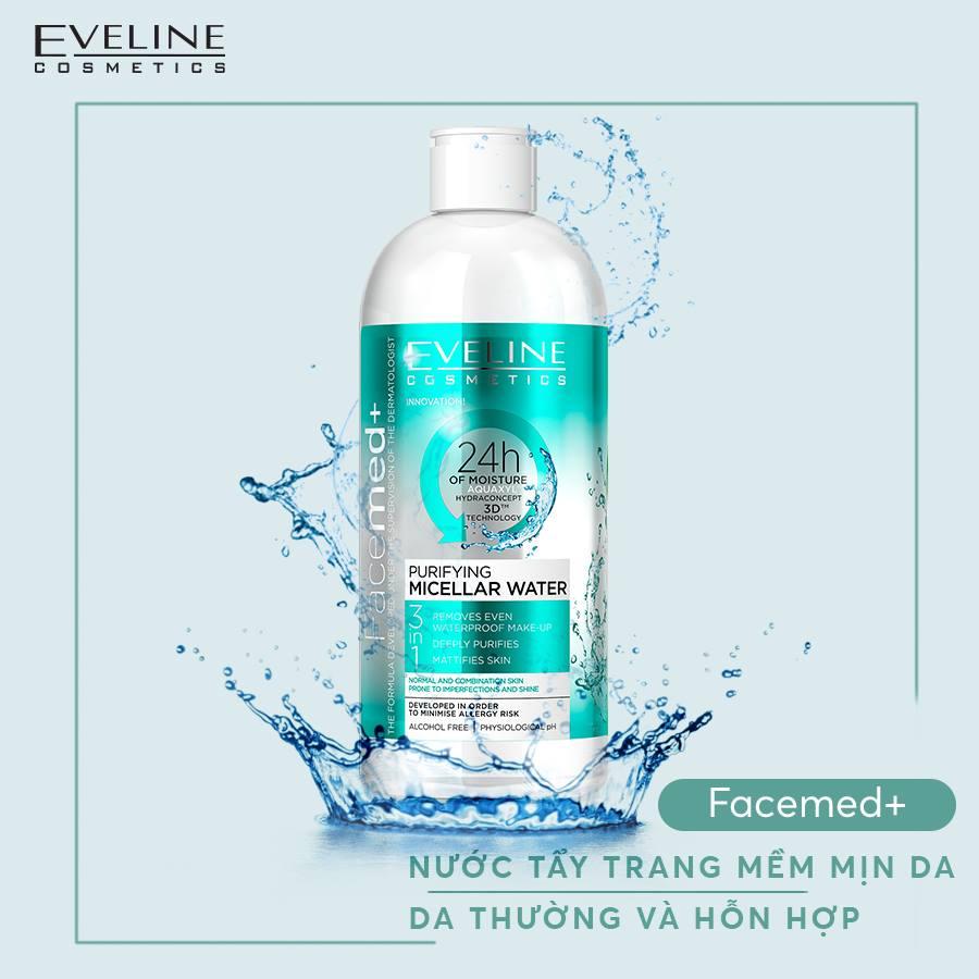 Nước tẩy trang Eveline Facemed+ sạch sâu 3 trong 1 không cồn cho da dầu - 400ml