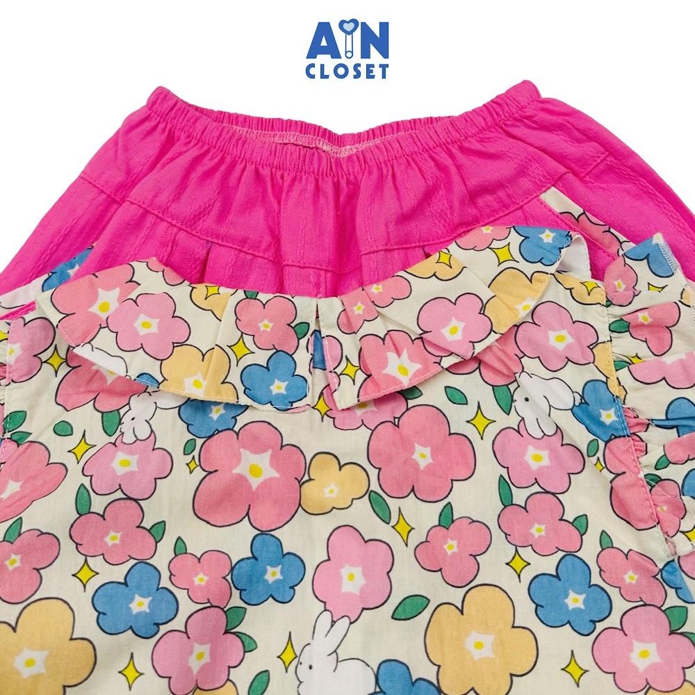 Bộ quần áo Dài bé gái họa tiết Hoa Thỏ Hồng Cotton - AICDBGTB4FZD - AIN Closet