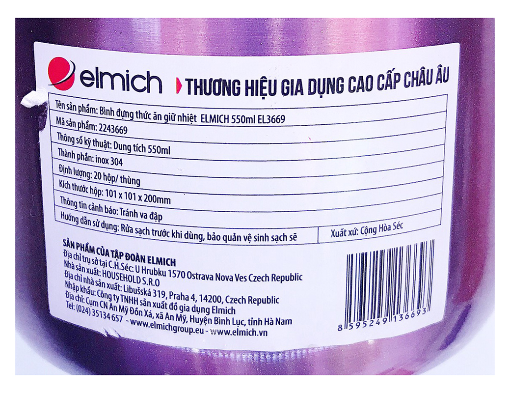 Bình đựng thức ăn giữ nhiệt Elmich 550ml EL 3669 - an toàn với sức khỏe người sử dụng