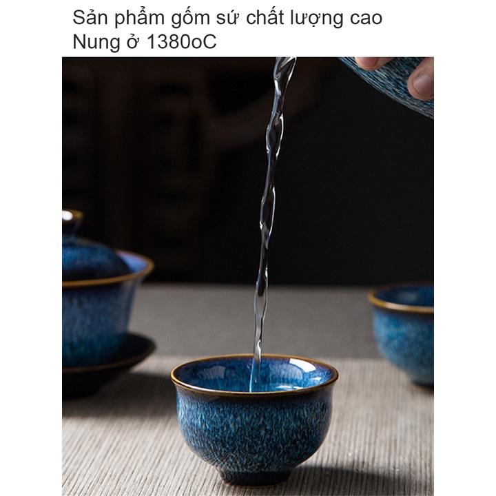 Bộ Chén Trà Sứ Men Hỏa Biến Màu Xanh Cao Cấp