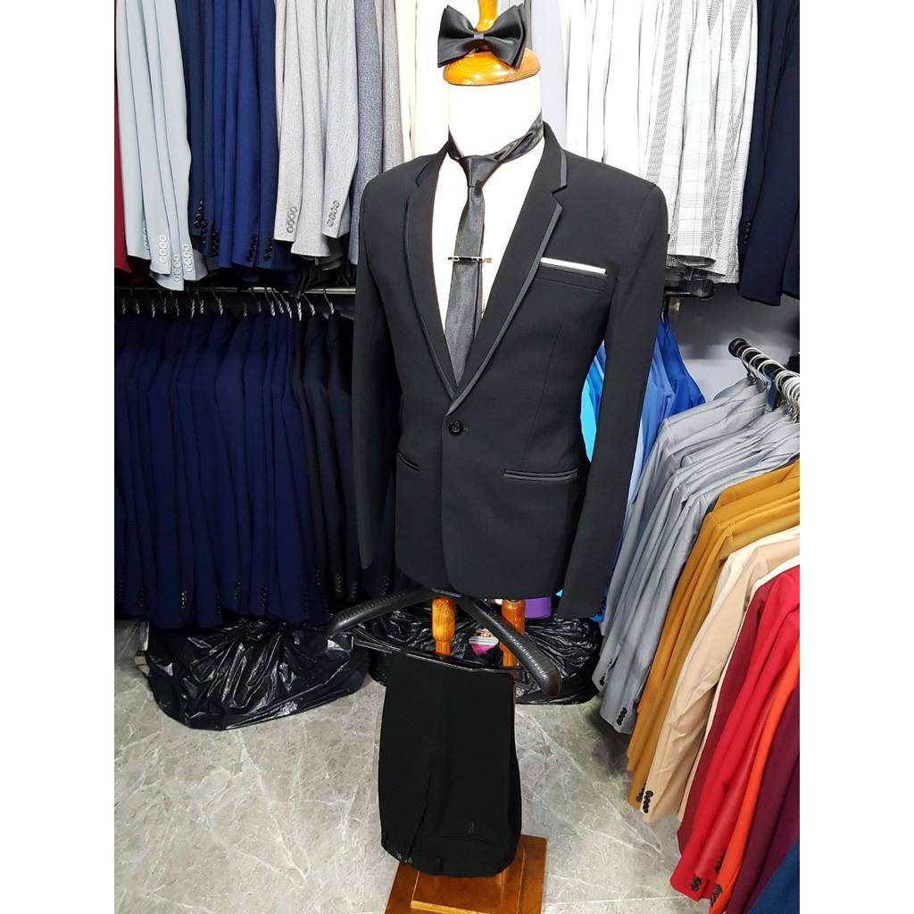 Bộ vest nam body kiểu viền đen đơn giản phong cách