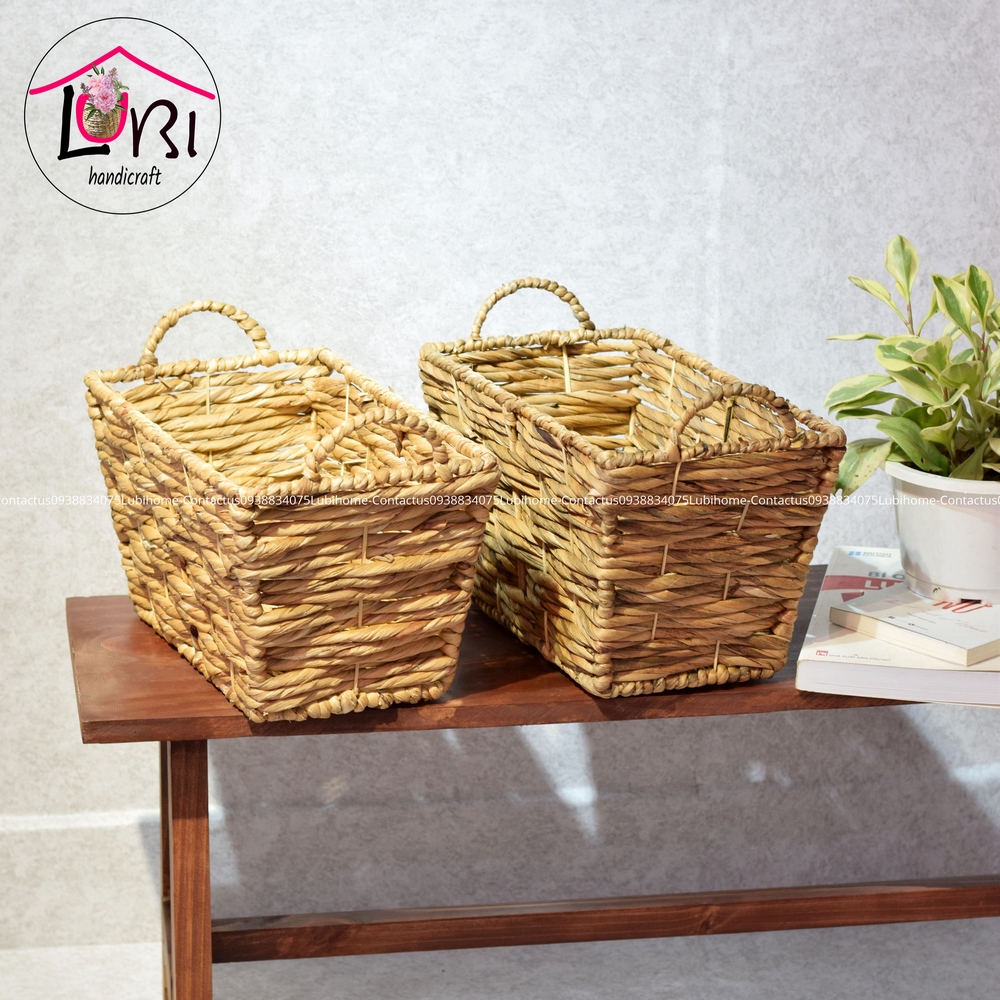 Lubihandicraft - Sọt đựng đồ đan lục bình hình chữ nhật côn đáy - bền đẹp