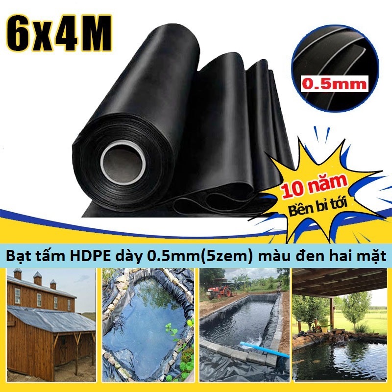 Bạt lót hồ, bạt lót hồ chăn nuôi bằng màng HDPE 【6m*4m-0.5mm】