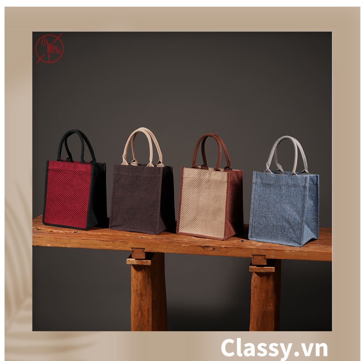 Túi Đay Trơn Retro hình trụ đứng, Kiểu dáng Vintage - Sản phẩm thân thiện với Môi trường T239