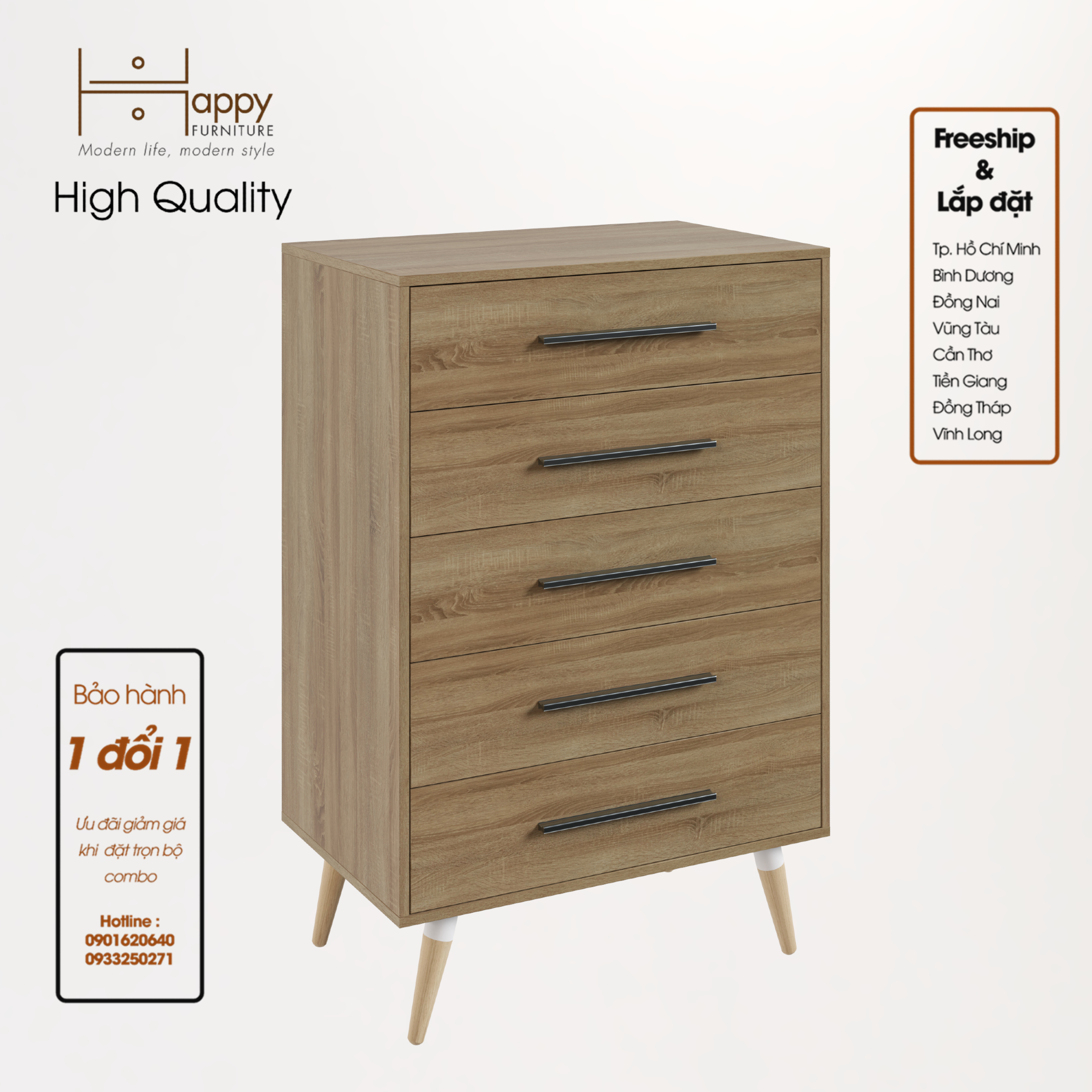 OSRI, Tủ đụng đồ 5 ngăn - chân gỗ chéo , 80cm x 50cm x 120cm , THK_023