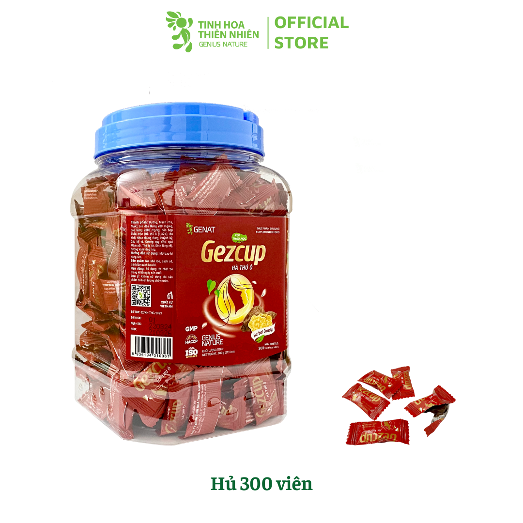 Kẹo thảo mộc Gezcup Hà thủ ô (Hủ 300 viên) - Genat Giao 2H HCM