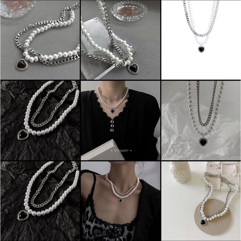N191 Vòng cổ Bạc Nhiều Lớp Mặt Hình Trái Tim Đính Ngọc Thời Trang Cho