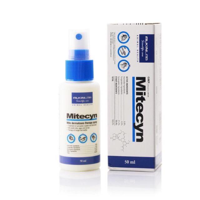 Thuốc trị ve rận cho chó mèo Mitecyn - 50ml, Mitecyn bôi ngoài da trị ghẻ lở và bệnh ngoài da cho chó mèo.