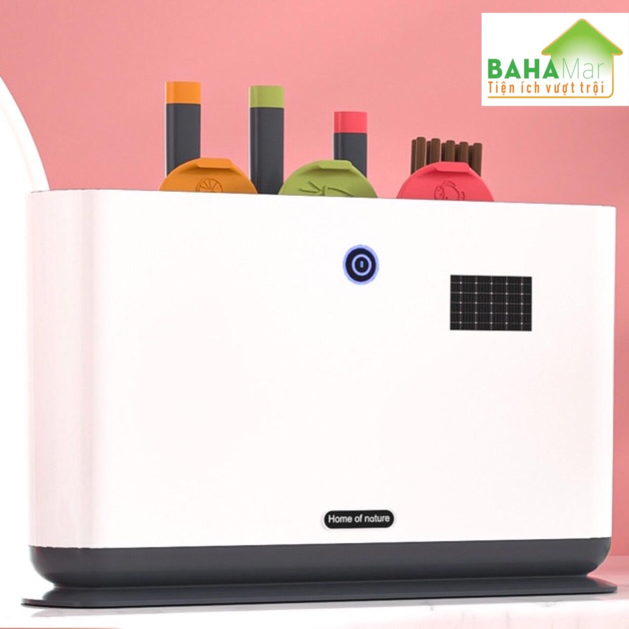 MÁY LÀM KHÔ TIỆT TRÙNG DAO THỚT BẰNG ÁNH SÁNG XANH UV CÓ SẠC NĂNG LƯỢNG MẶT TRỜI "BAHAMAR" Có sạc năng lượng ánh sáng, có hệ thống khử trùng bằng ánh sáng xanh, làm khô bằng không khí