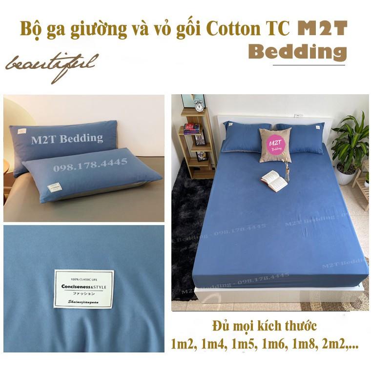 Bộ grap giường và vỏ gối Cotton Tici M2T Bedding, ga gối Cotton thun lạnh Hàn Quốc đủ size drap nệm